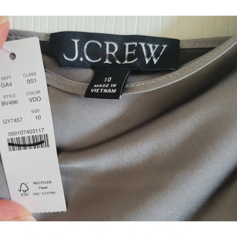 J.Crew Women's Gwyneth Slip Dress in Luster Charmeuse Midi Silver Dress 10 NWT - Picture 4 of 7
